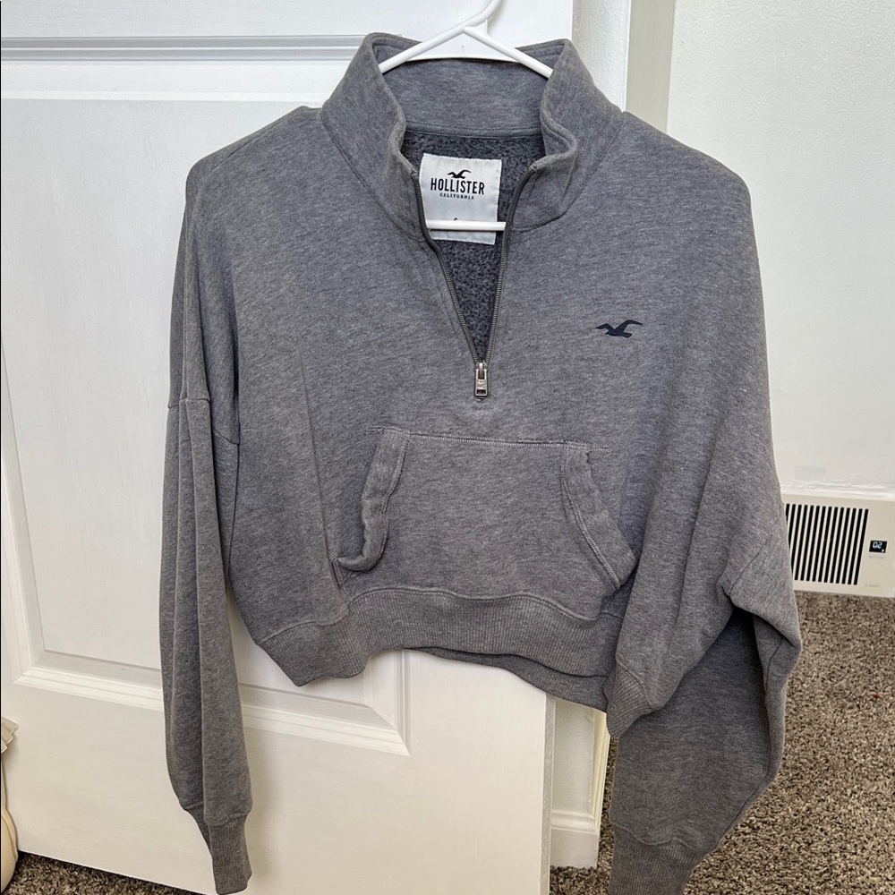 Hollister Women's Charcoal Quarter-Zip Sweater